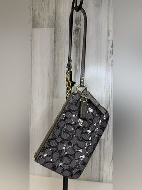Coach Poppy Gray Sequin Wristlet Clutch w/ Leather Strap NWOT & Coach Dusty